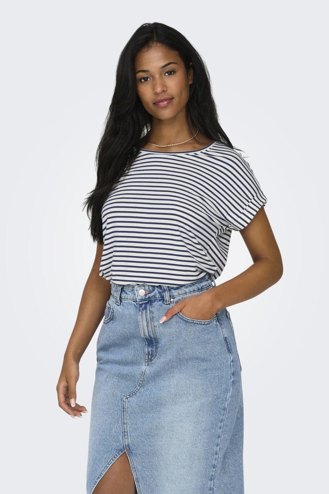 Only Onlmoster Stripe S/S O-Neck Top 4448024 cloud dancer naval academy
