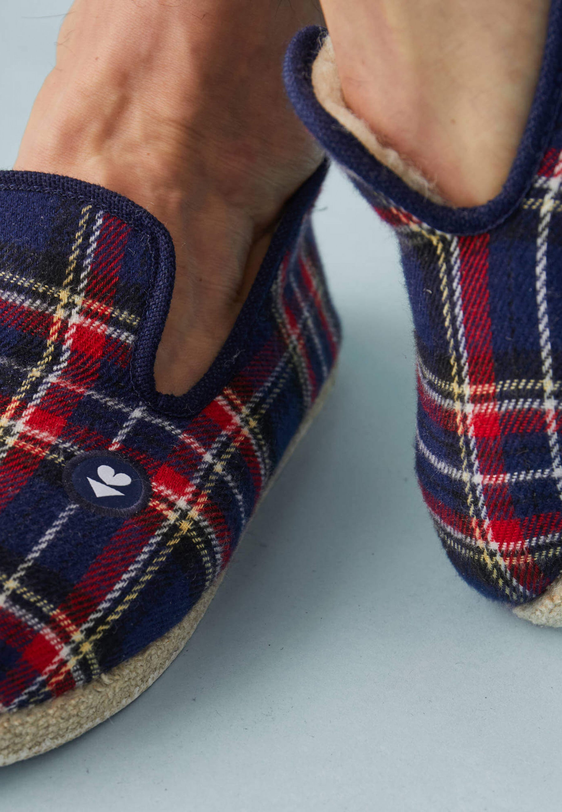 Chaussons d'intérieur en laine-Charentaises Tartan Marine