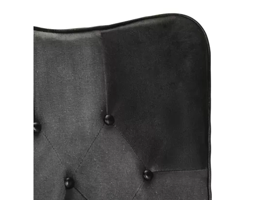 Fauteuil avec repose-pieds Noir Cuir véritable et toile