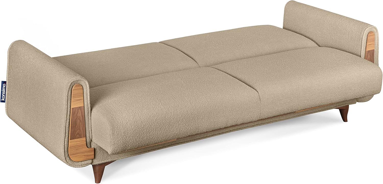 konsimo Gustavo Sofa mit Schlaffunktion - Komfortabel und Praktisch Schlafcouch mit Bettkassen - Tagesbett 220 cm - Couch 4 Sitzer für Wohnzimmer, Jugendzimmer - Boucle Beige
