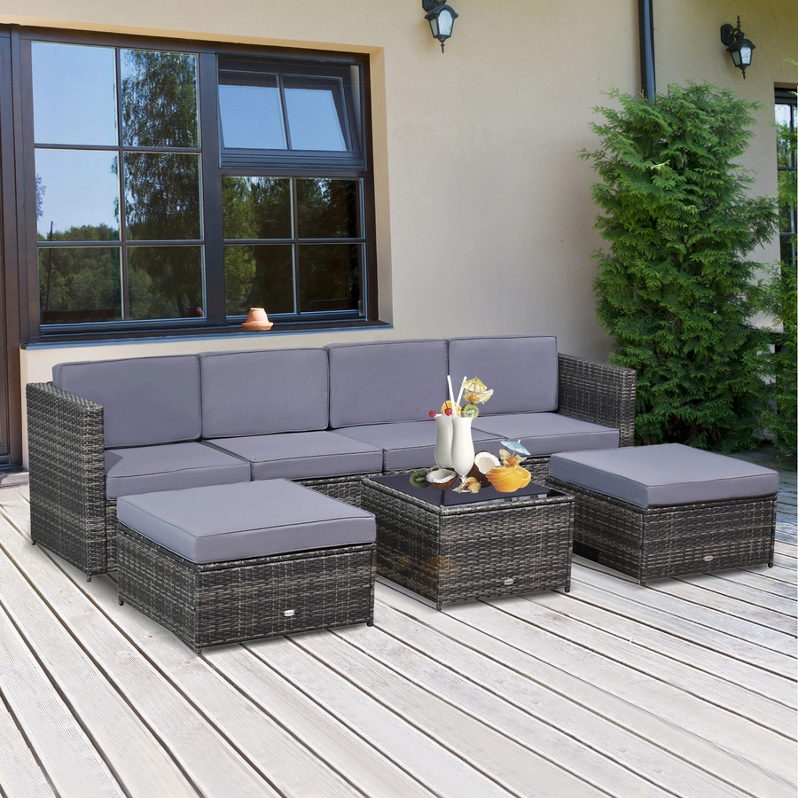 Outsunny Rattan Gartengarnitur als 7-teiliges Set grau