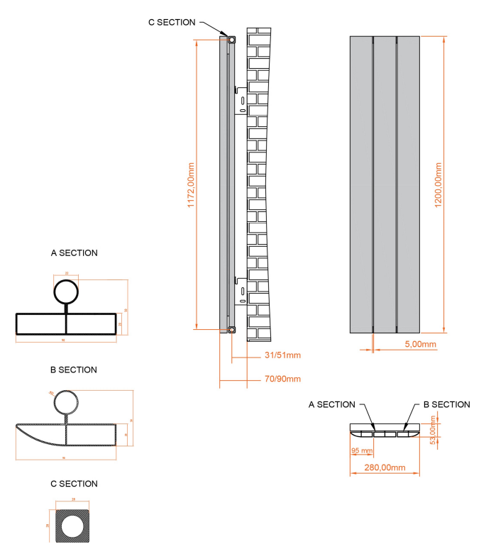 Eastbrook Withington radiator 30x120cm aluminium 559W wit mat