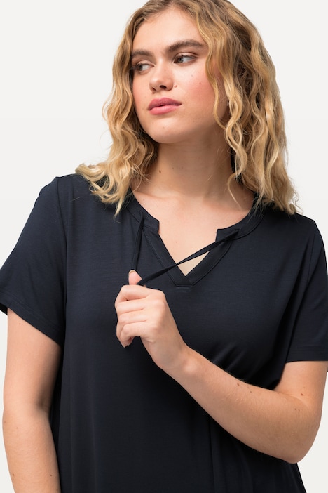 Jersey-Midikleid, A-Linie, Tunika-Ausschnitt, Halbarm