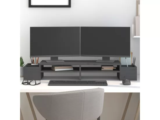 Support de moniteur Gris 100x27,5x15 cm Bois de pin solide