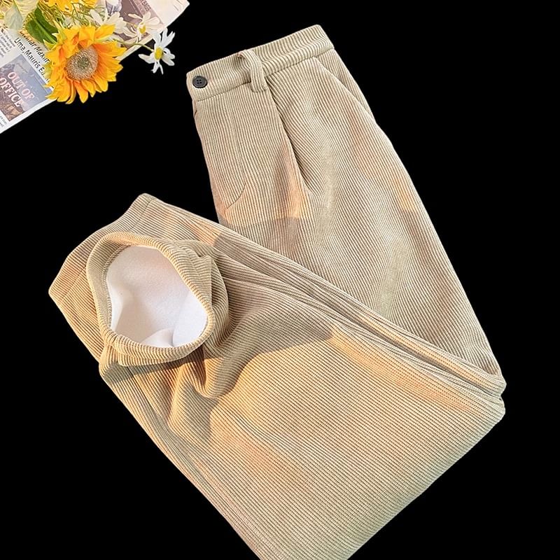 emeisa - Elastische taille, fleecegevoerde corduroy broek met wijde pijpen