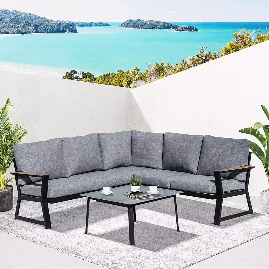 Outsunny Gartenmöbel Set mit Sitzkissen grau