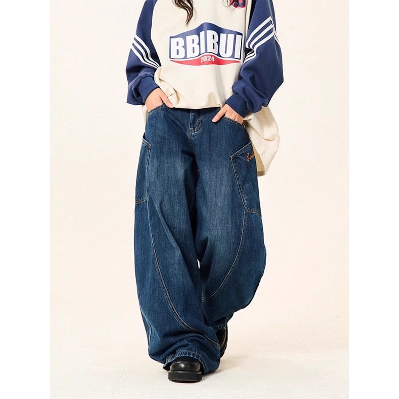 Rosesand - Lage taille gewassen losse wijde jeans