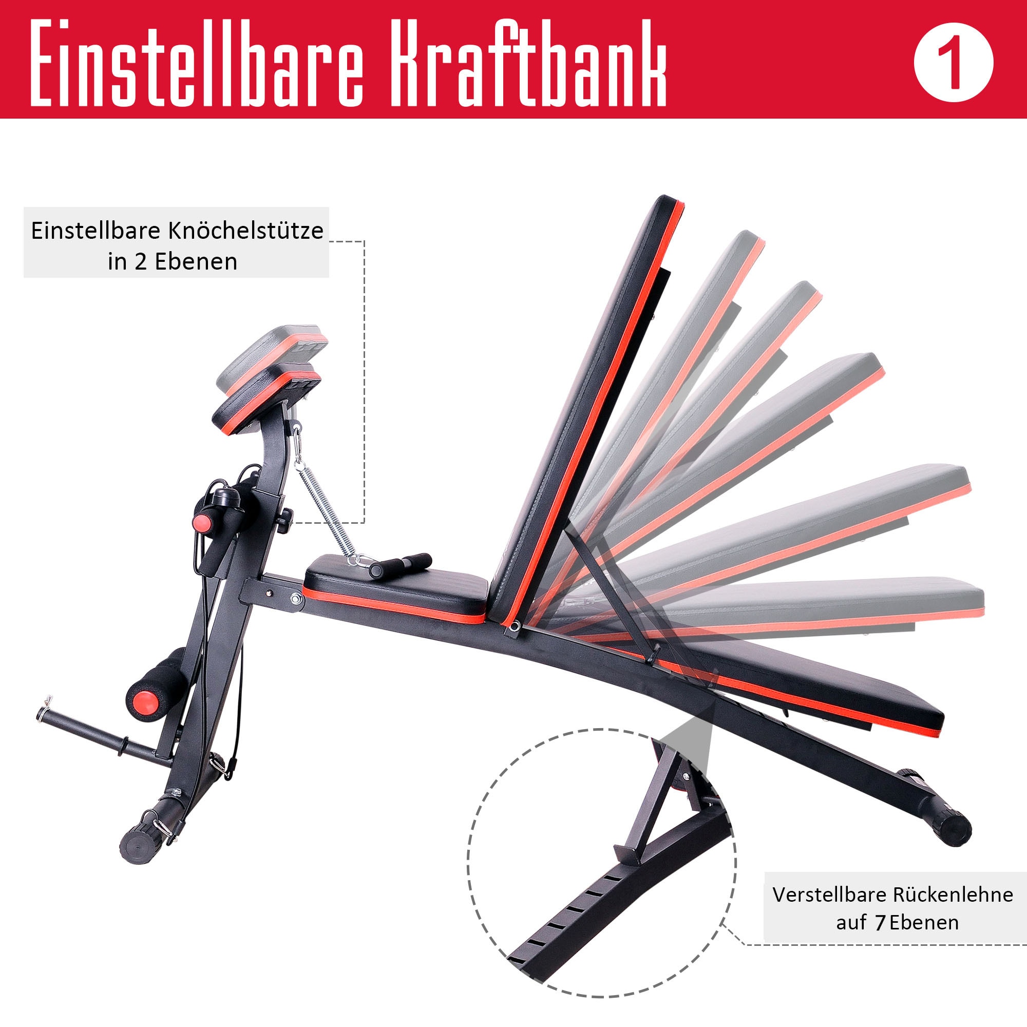 HOMCOM Multifunktion Hantelbank schwarz, rot 160 x 54 x 106 cm (LxBxH)