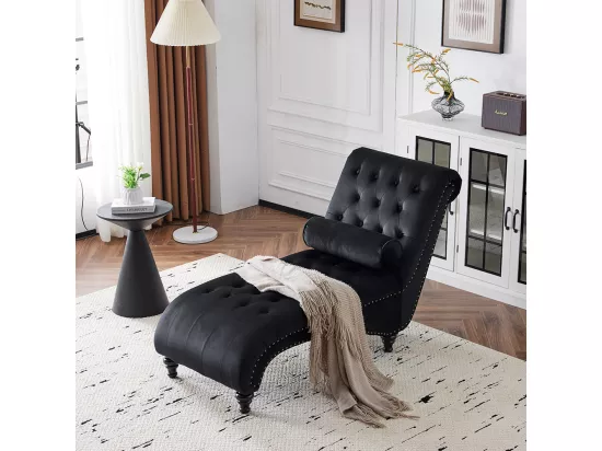 Chaise longue, chaise longue, chaise longue avec clous en laiton sur les côtés, avec coussin lombaire