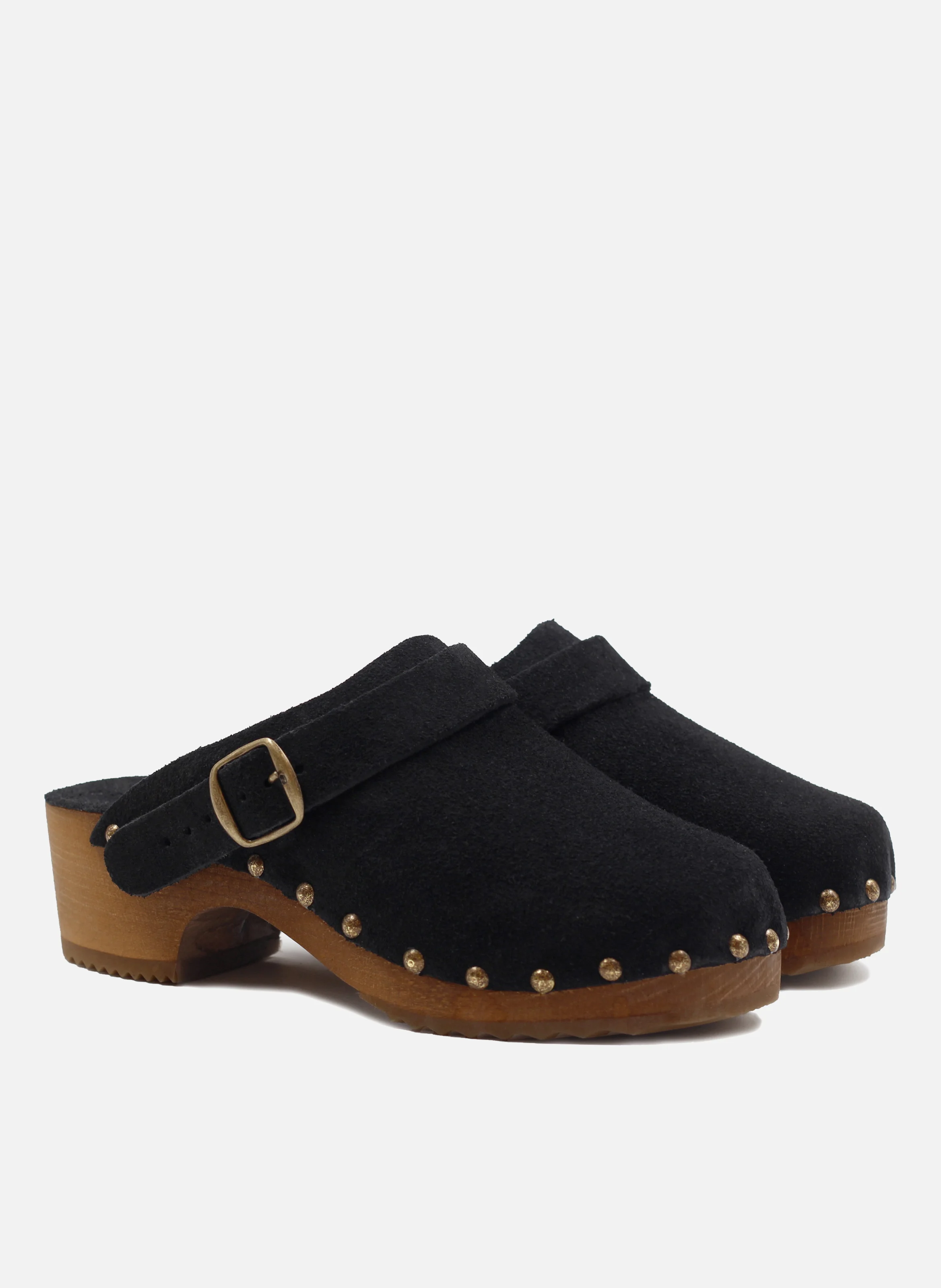 Sabots bois brides cuir daim | Noir