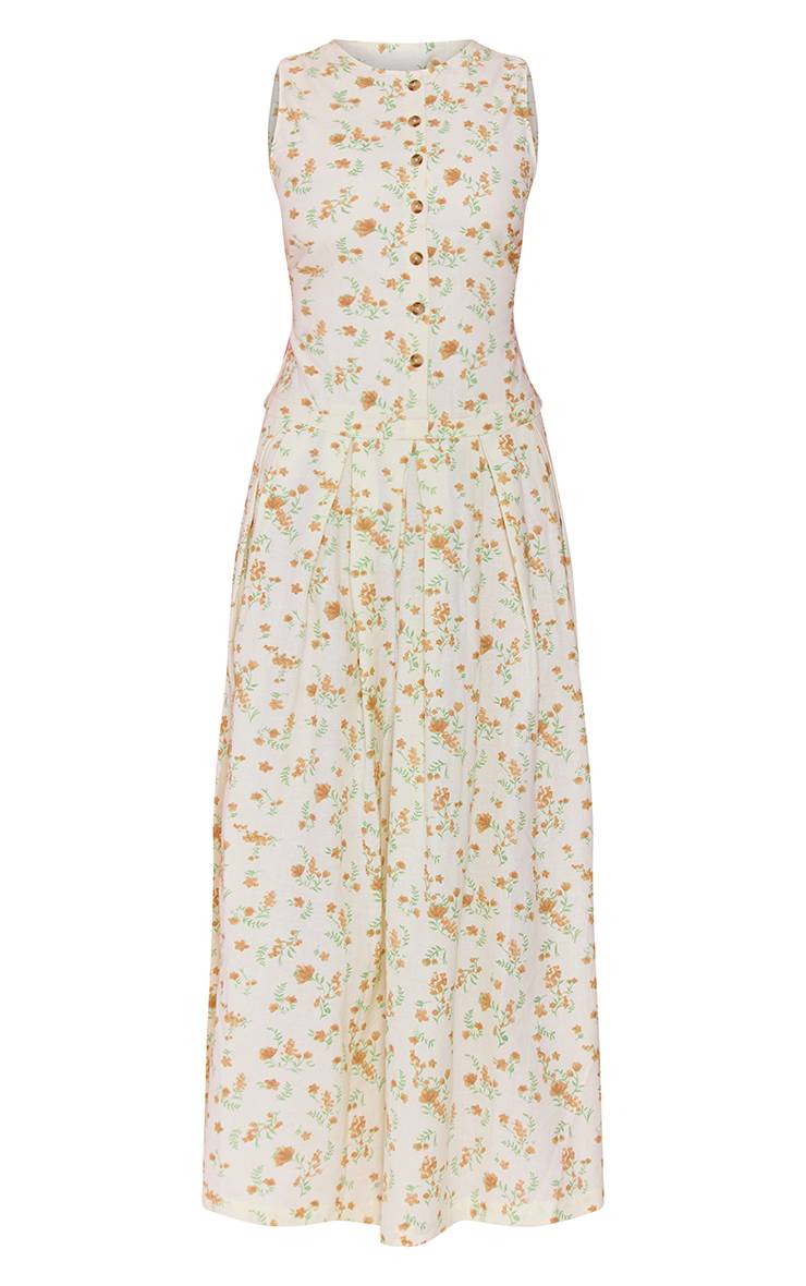 Citron Robe Maxi Imprimée Aspect Lin À Taille Basse Et Boutonnage Devant