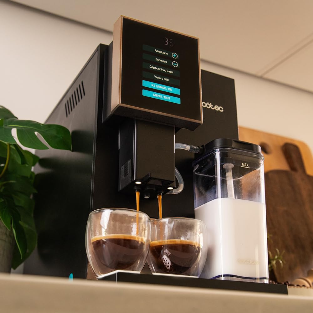 Cecotec Machine a Cafe Grain Cremmaet Compactccino Black Rose.19 barres,Thermoblock, Grains de café fraîchement moulus avec Plug&Play,Réservoir de caf