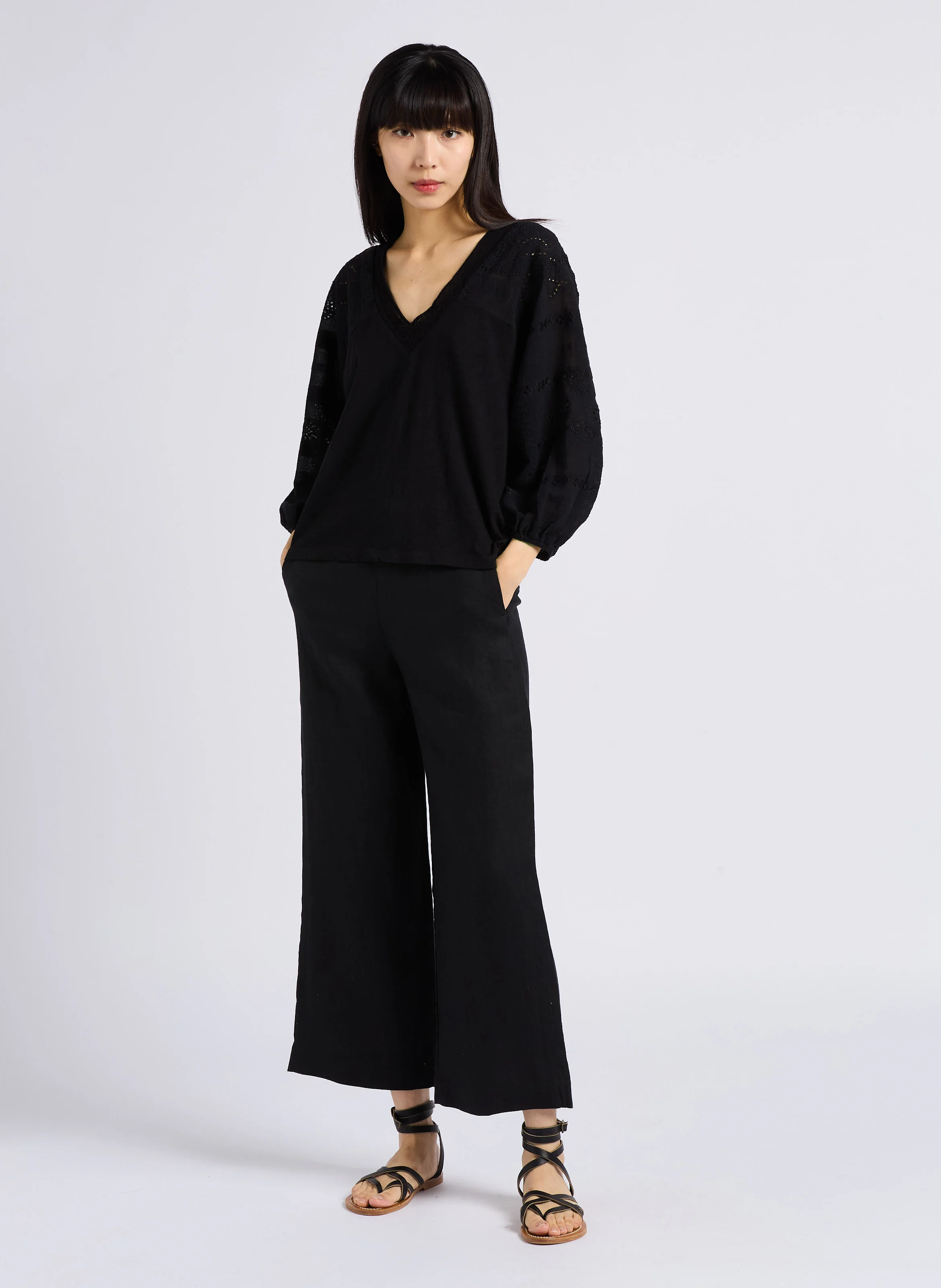 PIO - Pantalon droit en lin| Noir