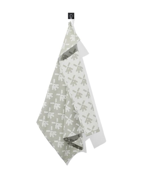 torchon 65x65 coton gris-vert moulins