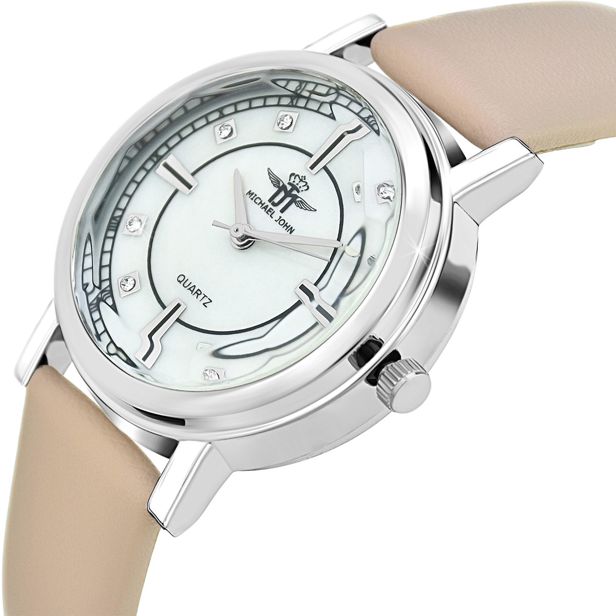 Montre - Laiton argenté & cristaux - 34 mm