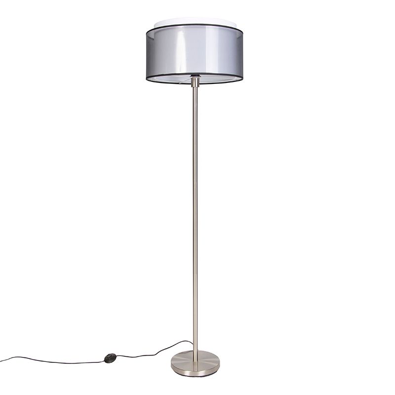 Design vloerlamp staal met zwart-wit kap 47 cm - Simplo