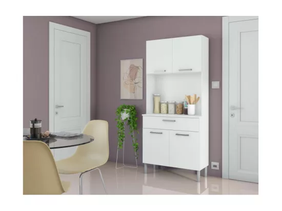 Buffet de Cuisine 4 Portes 1 Tiroir Blanc 3 Niches L 80 H 180 P 36.3 cm