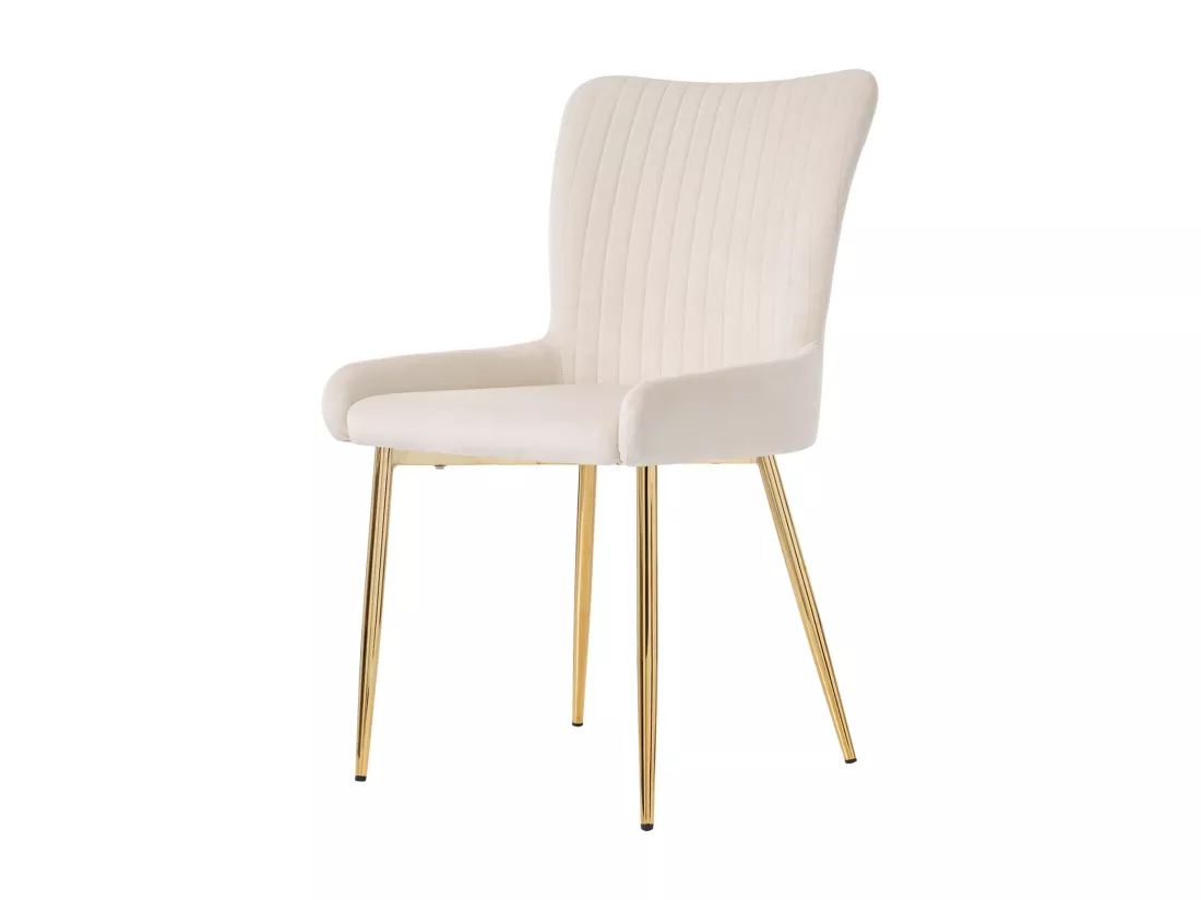 Lot de 4 Chaises en velours - avec pieds en métal doré - Beige