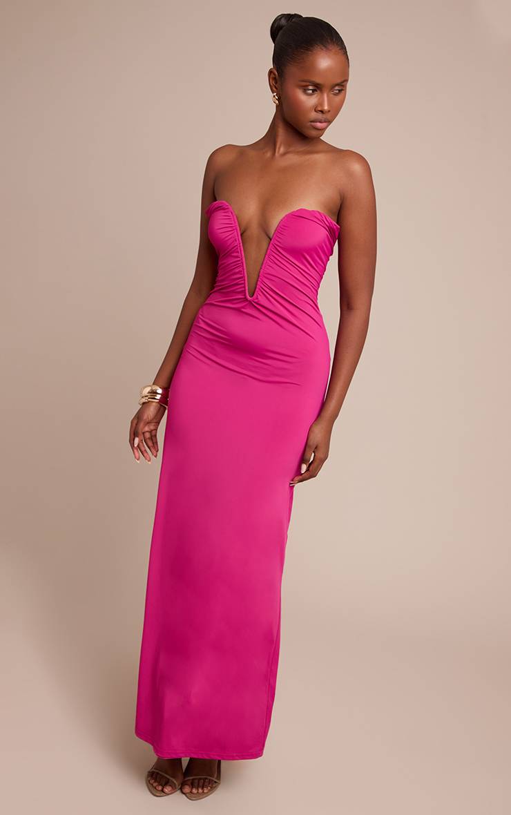 Fuchsia Robe Maxi Bandeau Toucher Doux Avec Détail Barre En V