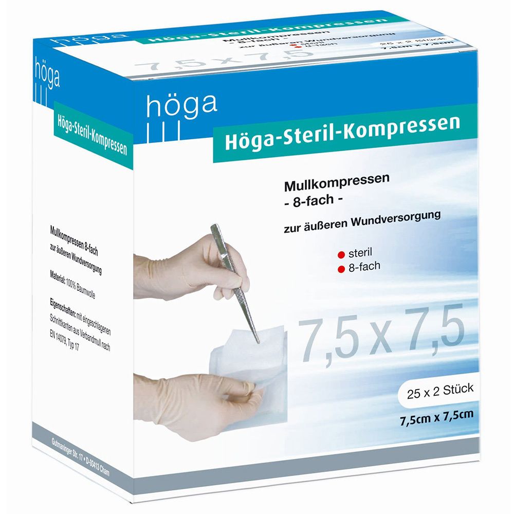 Höga Sterile Mullkompressen 7,5 x 7,5 cm 8-fach