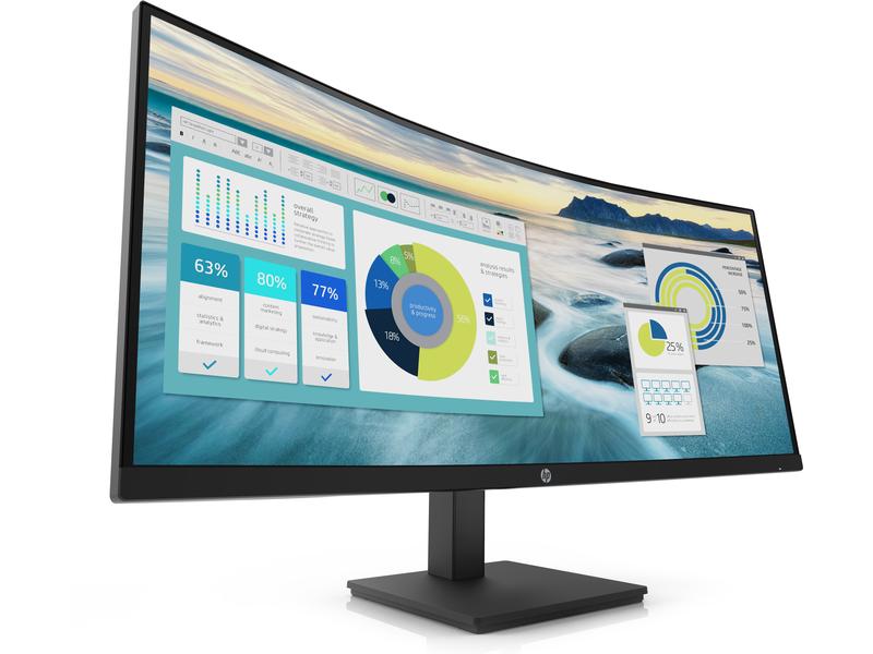 HP Monitor P34hc G4 21Y56AA Gekrümmter 34-Zoll-Bildschirm mit QHD-Auflösung, eingebauten Lautsprechern sowie USB-Hub und USB-C-Anschluss