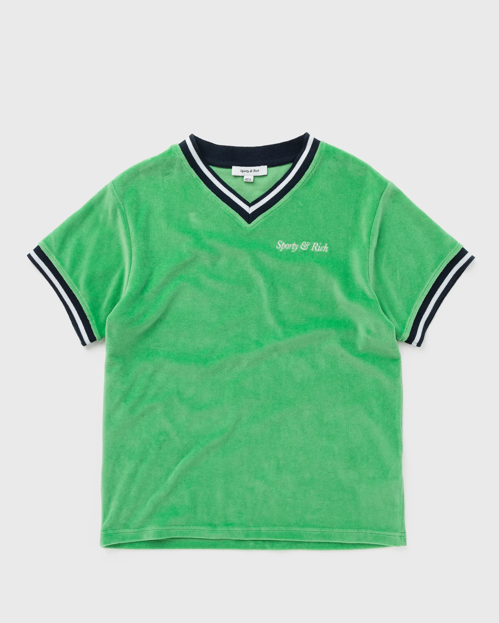 Sporty & Rich Italic Logo Embroidered V-Neck Tee