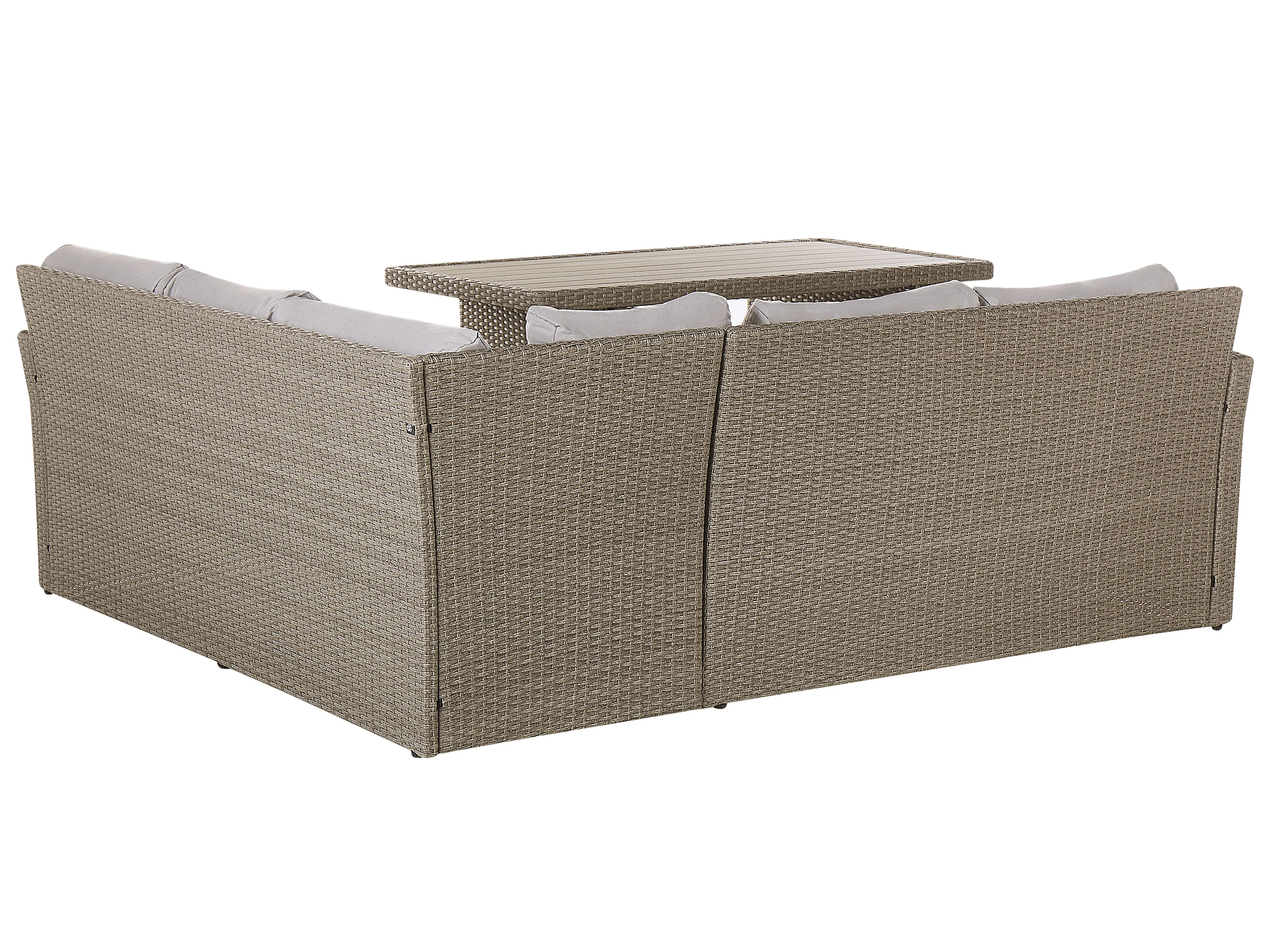 Loungeset met tafel en ottomaan 5-zits BARDI met kussens PE rotan Taupe