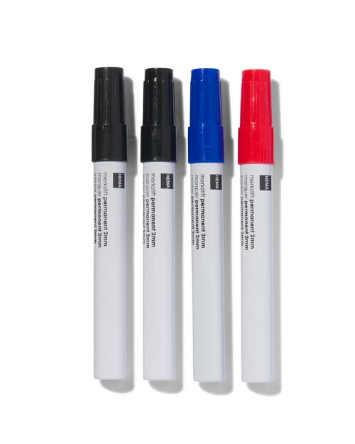 4 marqueurs indélébiles noir/bleu/rouge