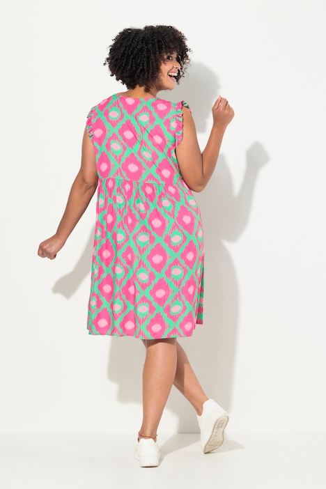 Kleid, Alloverdruck, V-Ausschnitt, ärmellos