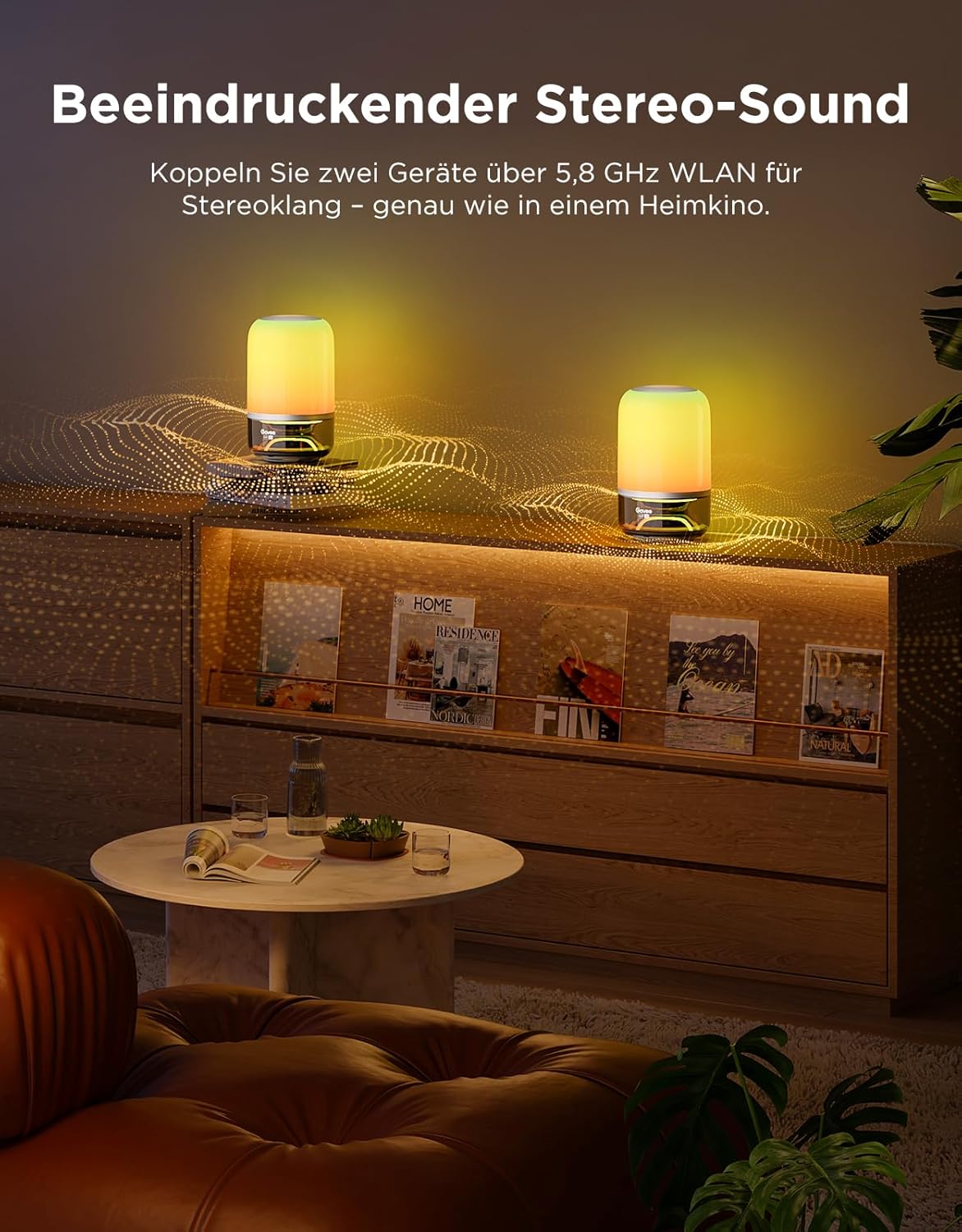 Govee Tischlampe 2 Pro x Sound von JBL (Kein Adapter), kabellose LED Tischlampe mit Lautsprecher, Musik-Licht-Sync, 16 Musik- & 100+ Szenenmodi, Matter-kompatibel, Wiederaufladbare Nachttischlampe