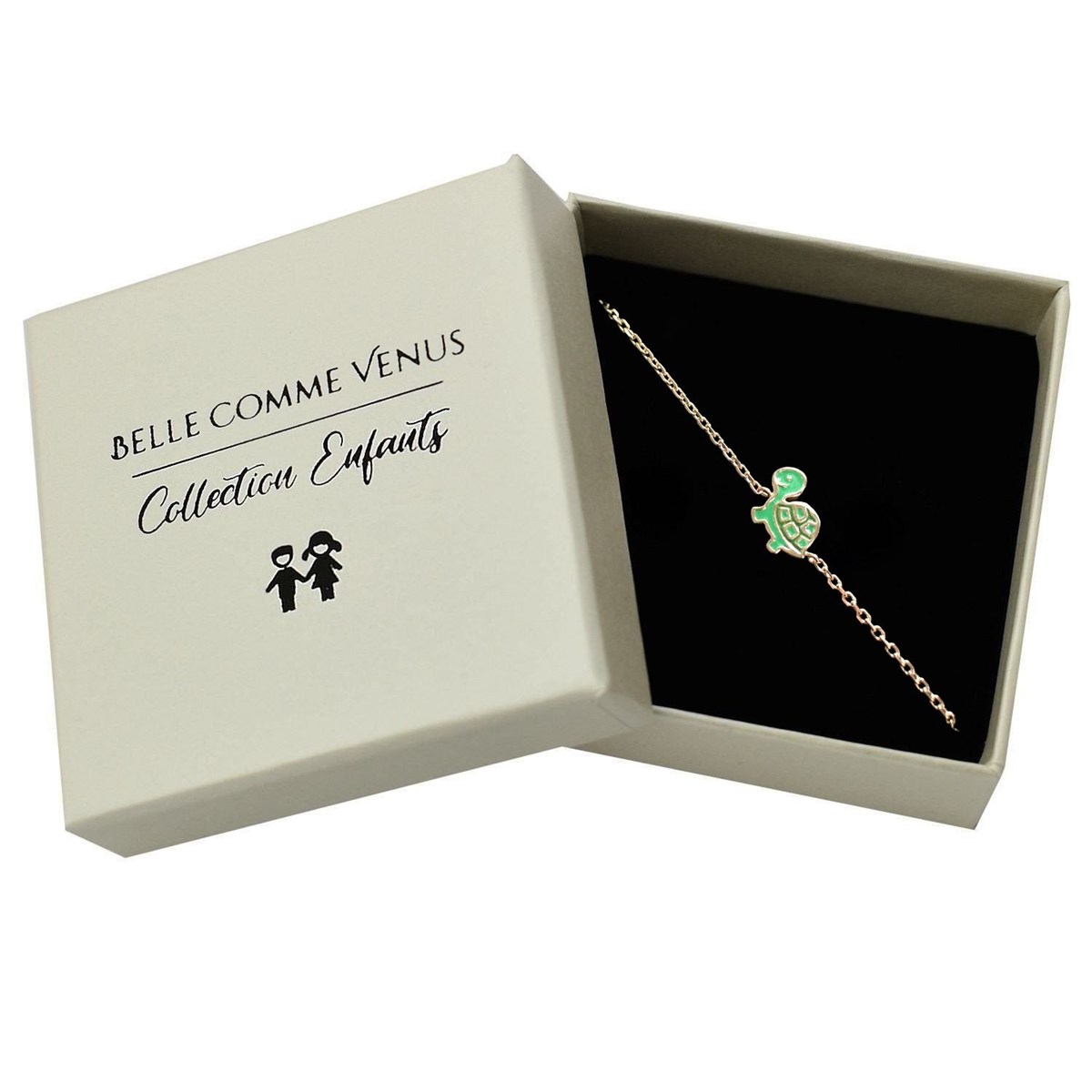 Bracelet tortue émail coloré vert Plaqué or 750 3 microns
