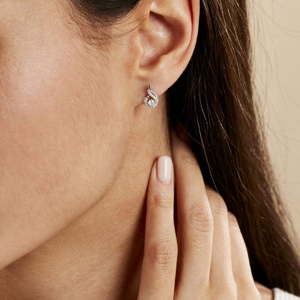 Boucles D'oreilles Puces Indian Drop Argent Blanc Oxyde De Zirconium