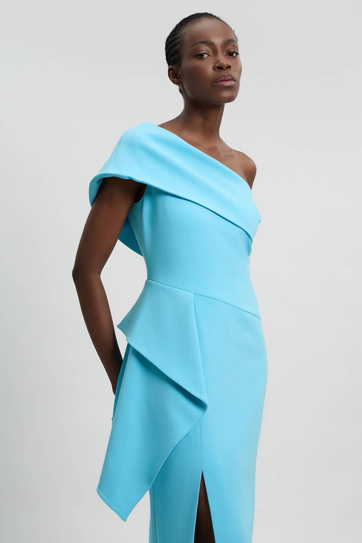 KarenMillen Robe Crayon Asymétrique Ajustée Avec Détail De Volant En Stretch Compact