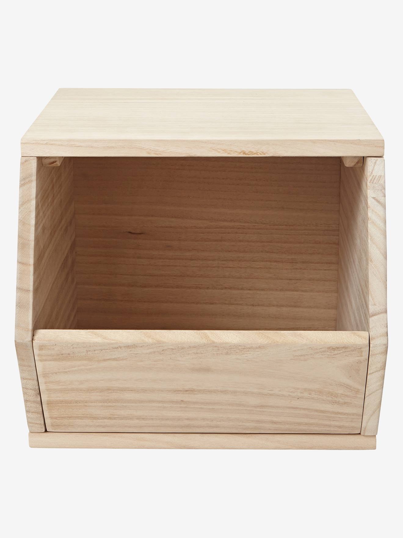 Cubo organizador de brinquedos, bege claro, liso com detalhes estampados.