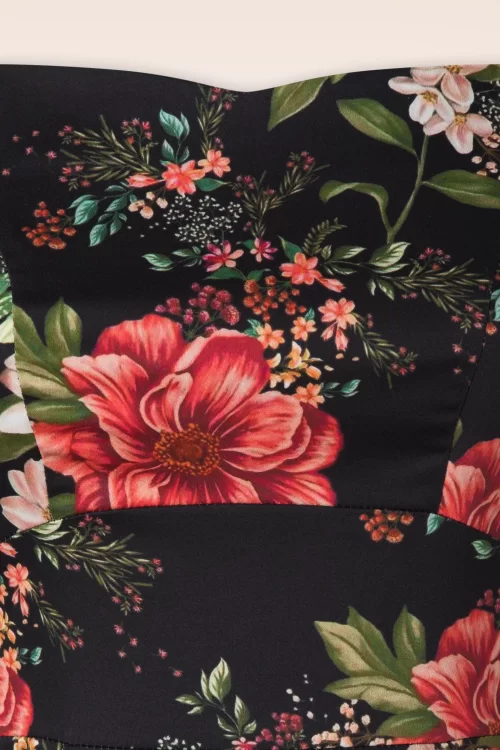 Hearts & Roses Isabella Floral swing jurk in zwart en multi