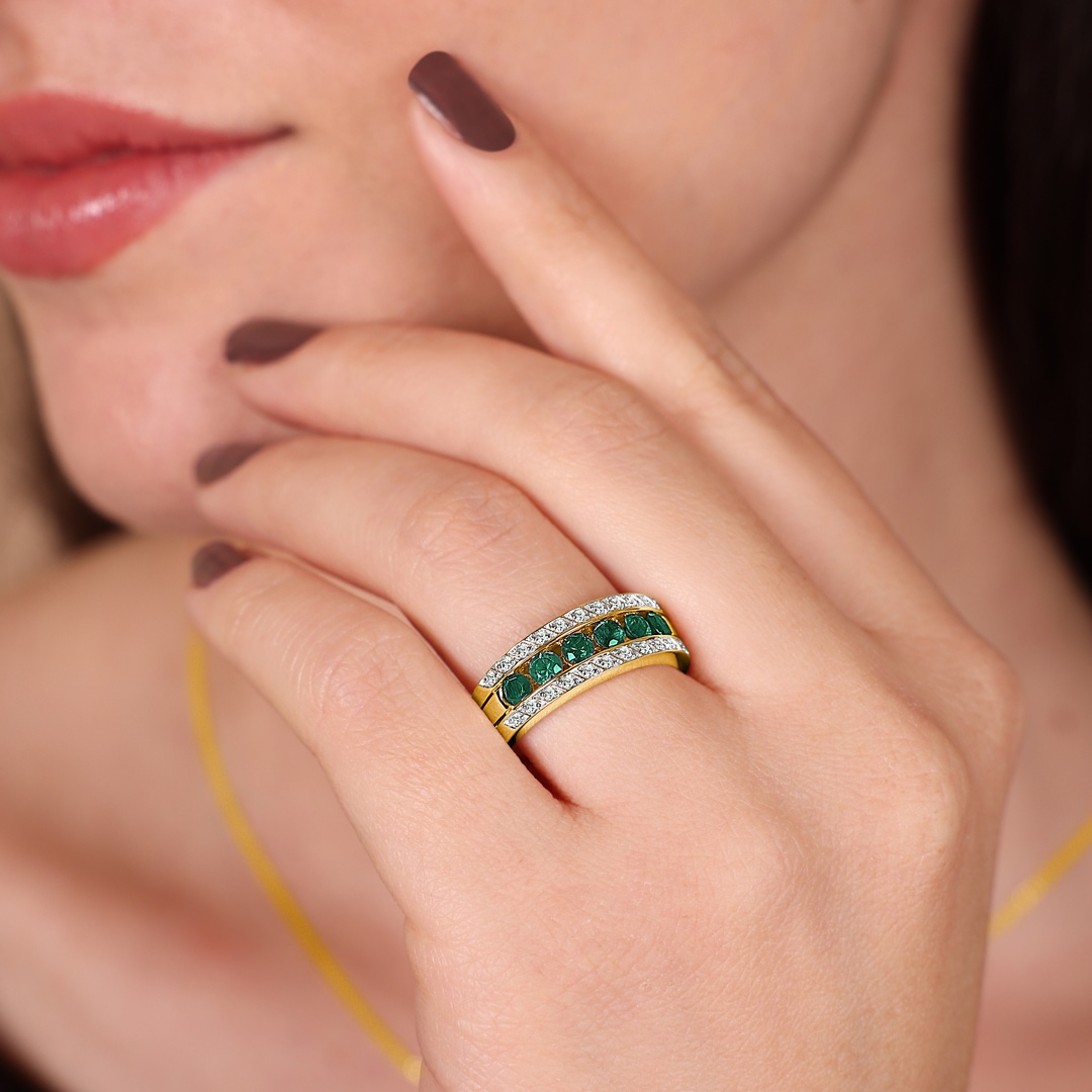 Smaragdring 750/18 K Gelbgold mit Diamanten 0.14 ct H/si