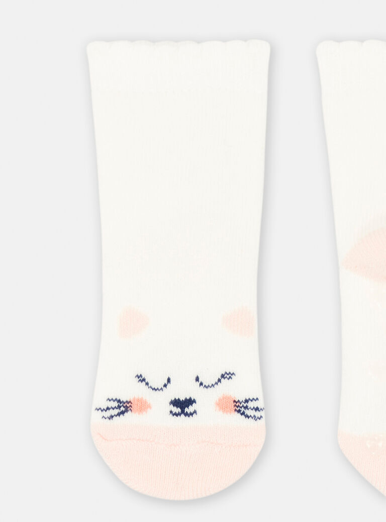 Chaussettes écrues motif chat pour bébé fille