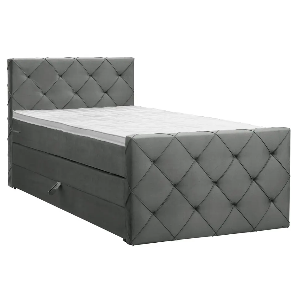 Boxspring met opbergruimte en voetbord Liv geruit - grijs - 120x200cm