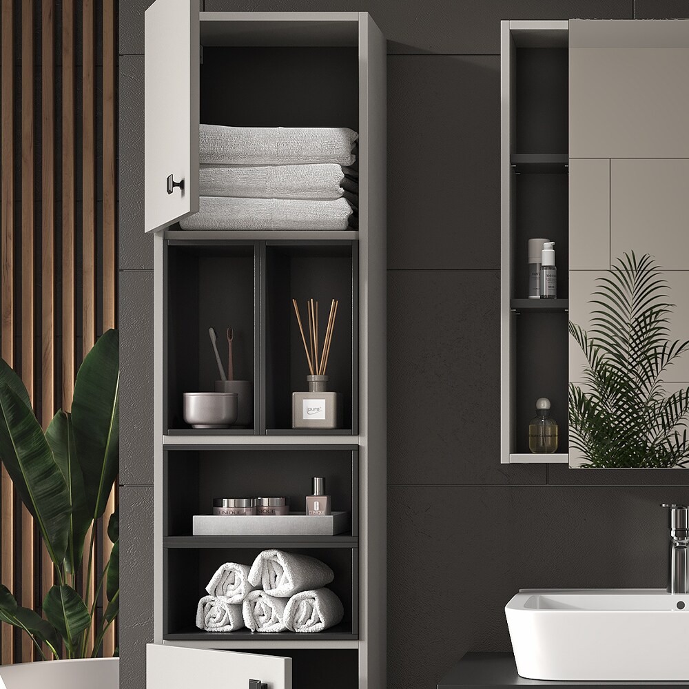 Vicco Hängeschrank Gerta, 37,5 x 150 cm, Grau-Schwarz, Badmöbel mit 2 Türen