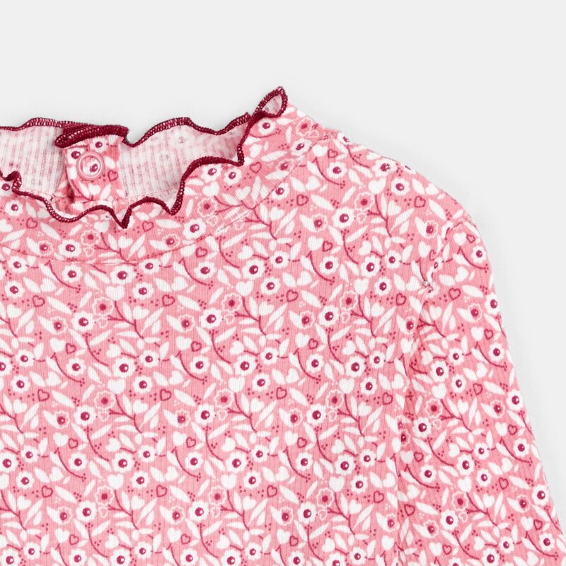 T-shirt côte plate col ondulé rose bébé fille Rose