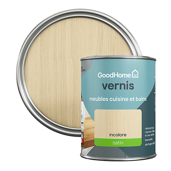 Vernis meubles cuisine et bains GoodHome incolore satin 250 ml