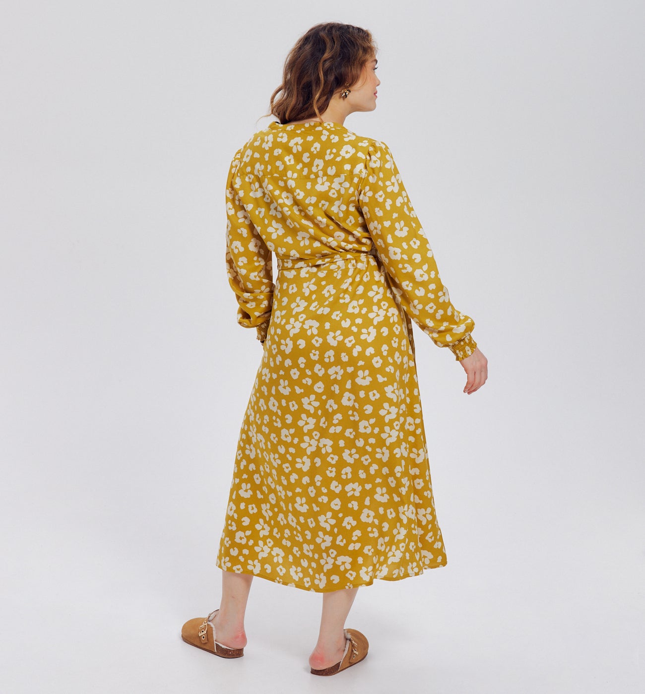 Robe mi-longue imprimée Femme - Imprimé ocre