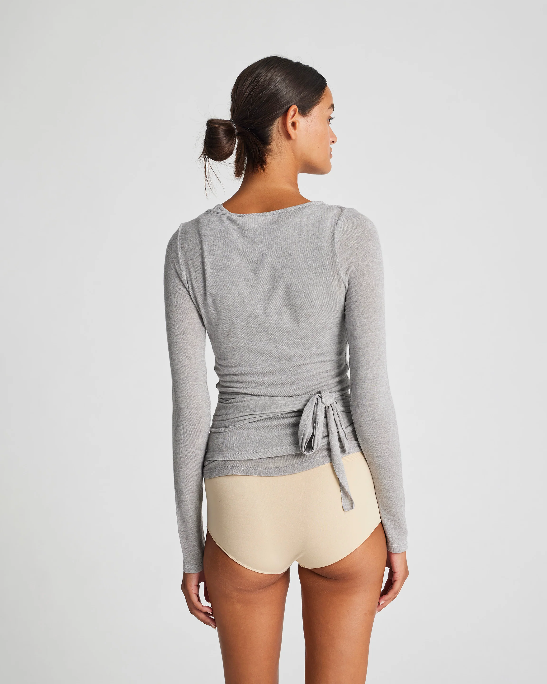 Gai+Lisva  Anne Wool Wrap langærmet t-shirt - Grey Mel