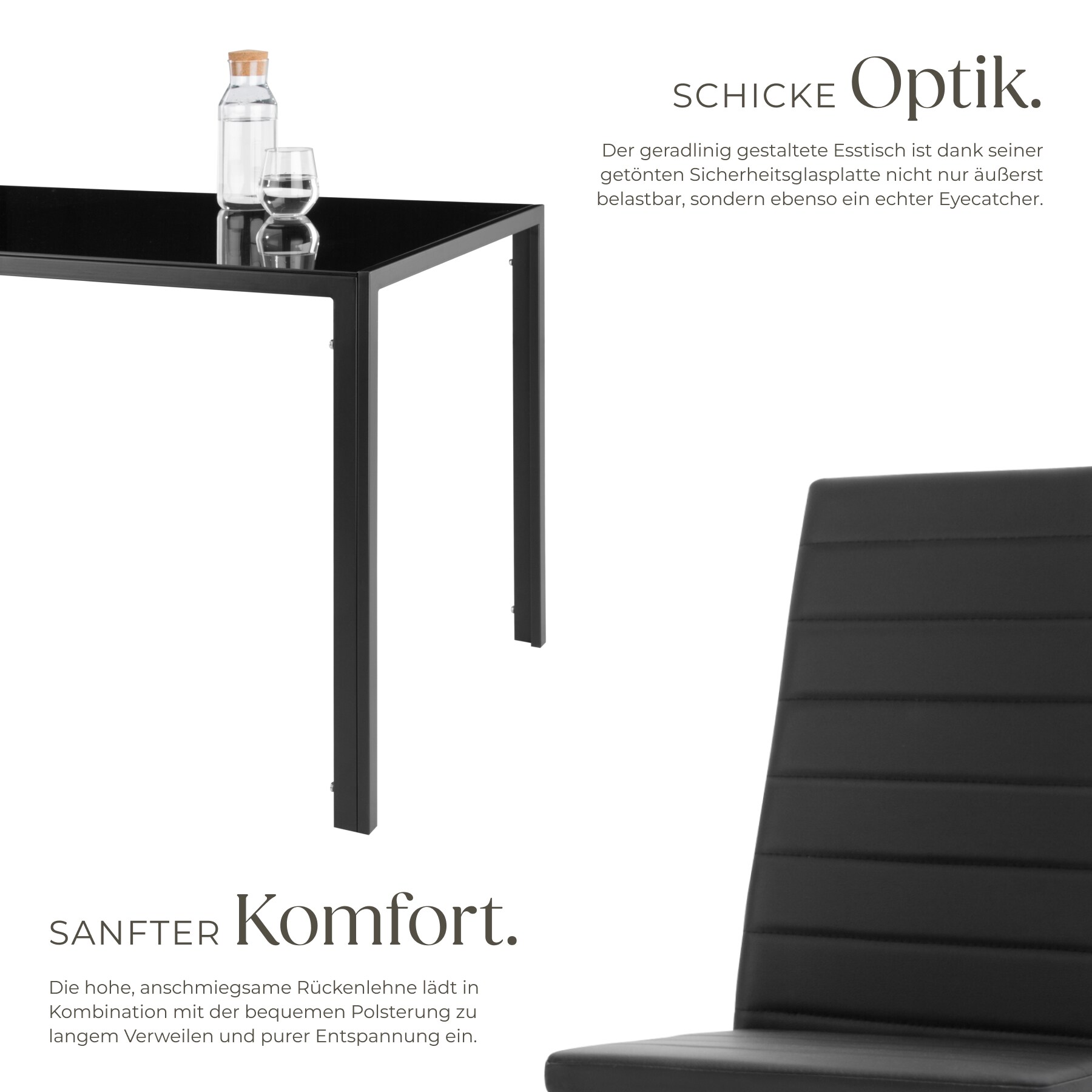 tectake® Esszimmergruppe, 7-teilig, gepolstert mit Kunstlederbezug, bodenschonende Kunststoffkappen