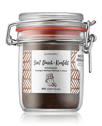 puremetics 3in1 Dusch-Konfekt Schokolade - Duschgel Peeling & Ölpflege in Einem 200g