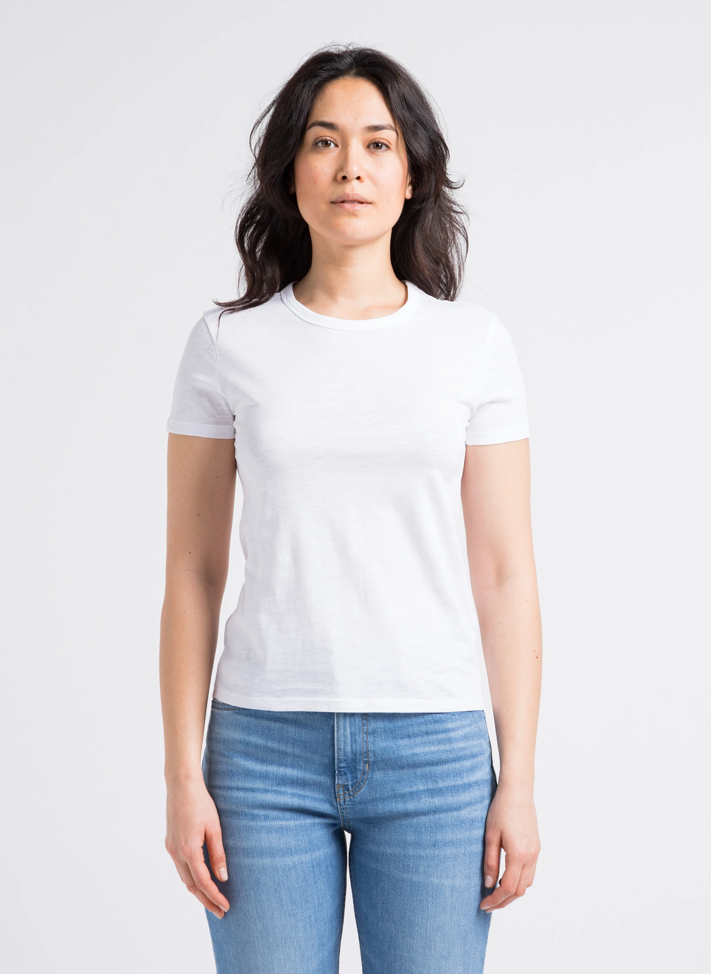 Tee-shirt droit à col rond chiné en coton | Blanc