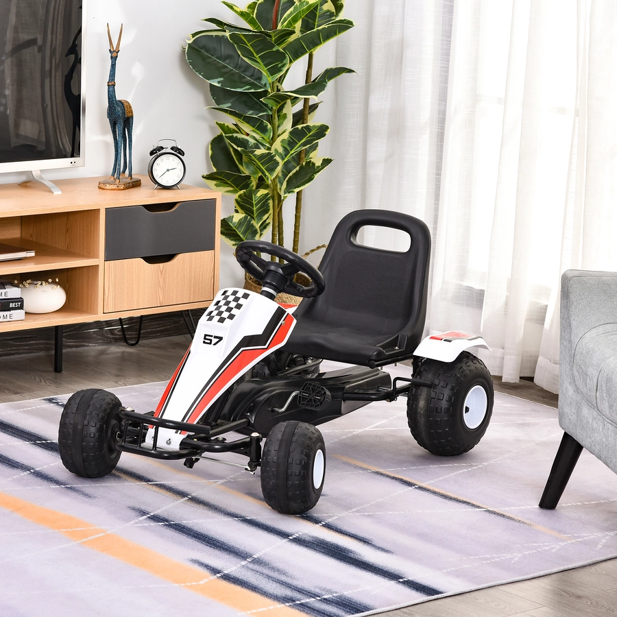 HOMCOM Kinder Go-Kart mit Handbremse weiß