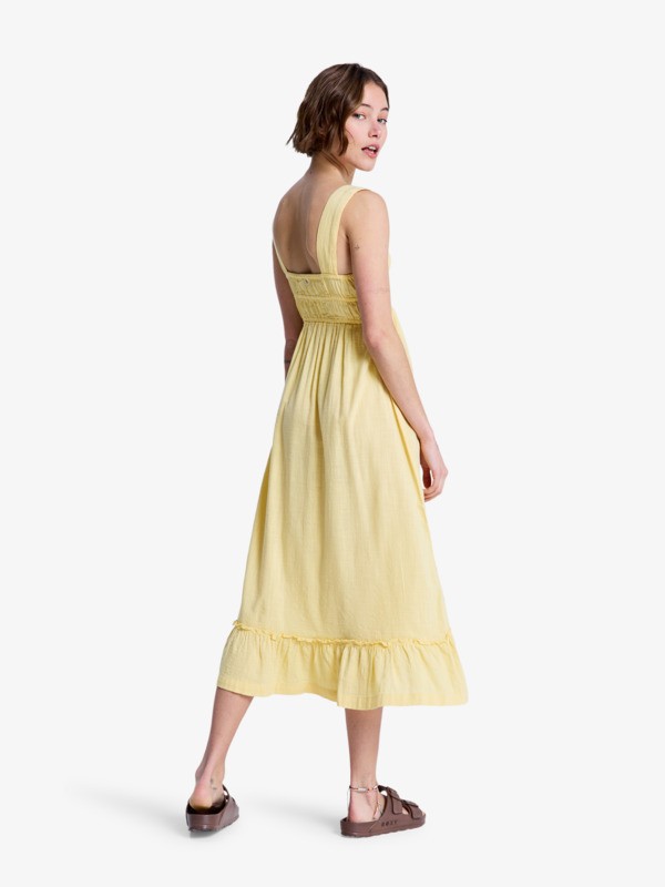 Paradise Winds Robe midi fluide avec corsage élastique Jaune Femme