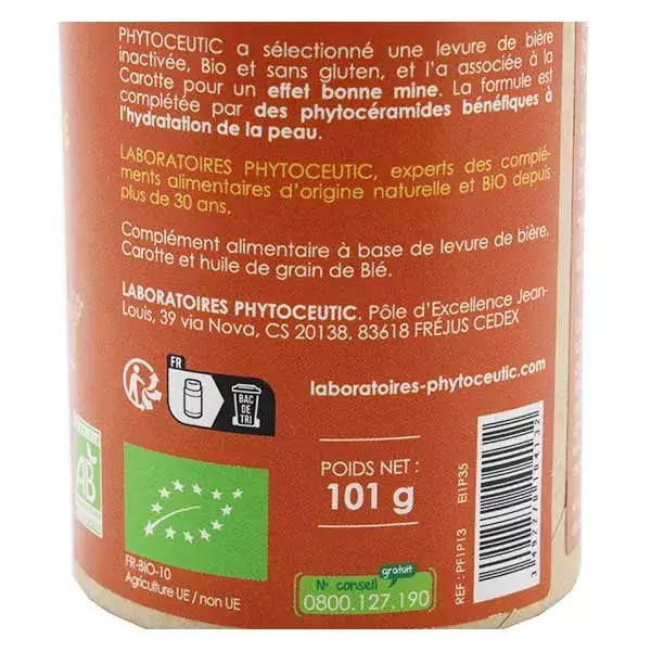 Levedura de cerveja orgânica Phytoceutic com cenoura e fitoceramidas, 105 cápsulas