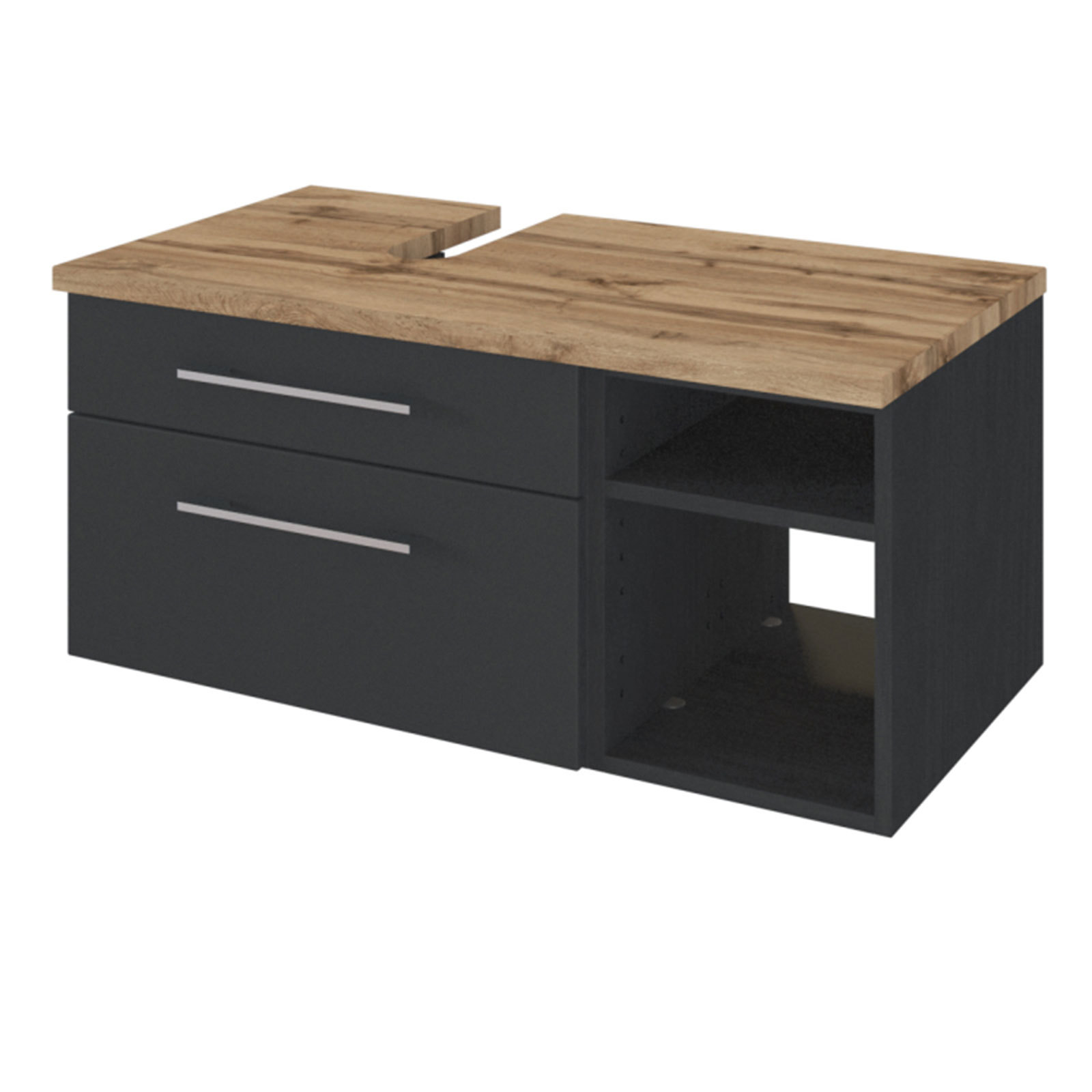 Unterbeckenschrank DAVOS - grafitgrau - Wotaneiche - 90 cm breit - links